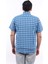 Erkek Büyük Beden Lacivert-Turkuaz Ekose Likralı Pamuk Düğmeli Yaka Cepli Kısa Kol Gömlek Kk-8027-Tss 3