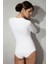 Beyaz Kadın Modal Yuvarlak Yaka Uzun Kollu Tişört 2