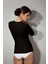 Siyah Kadın Modal Yuvarlak Yaka Uzun Kollu Tişört 2