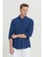 Erkek Indigo Comfort Fit Rahat Kesim Düğmeli Yaka Casual Keten Gömlek 1