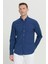 Erkek Indigo Comfort Fit Rahat Kesim Düğmeli Yaka Casual Keten Gömlek 3