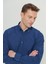 Erkek Indigo Comfort Fit Rahat Kesim Düğmeli Yaka Casual Keten Gömlek 4