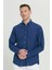 Erkek Indigo Comfort Fit Rahat Kesim Düğmeli Yaka Casual Keten Gömlek 5