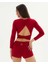 Kırmızı Uzun Kollu Sırt Dekolteli Drape Detaylı Crop Bluz 1