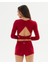 Kırmızı Uzun Kollu Sırt Dekolteli Drape Detaylı Crop Bluz 4