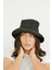 Kadın Hasır Bucket Şapka Naturel Ayarlanabilir Kova Plaj Şapkası Siyah 2