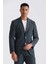 Yeşil Slim Fit Mono Yaka Keten Takım Elbise 2