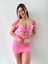 Pembe Kısa Kol Pencere Detay Bodycon Mini Elbise 1