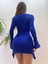 Flare Kollu Seksi Bodycon Saks Mavi Mini Elbise 3