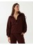 Kadın Bordo Kahverengi Dik Yaka Sweatshirt - Yarı Fermuarlı Sweat, Uzun Kollu, Sertifikalı Organik Pamuk, Nefes Alan Kumaş, Günlük ve Spor Eşofman Üstü 1