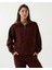 Kadın Bordo Kahverengi Dik Yaka Sweatshirt - Yarı Fermuarlı Sweat, Uzun Kollu, Sertifikalı Organik Pamuk, Nefes Alan Kumaş, Günlük ve Spor Eşofman Üstü 3