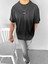 Erkek %100 Pamuk Baskılı Bisiklet Yaka Oversize Yıkamalı Dokulu T-Shirt Siyah 1