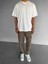 Erkek %100 Pamuk Ipli Yazlık Bisiklet Yaka Oversize Neon Kabartma Baskı Dokulu T-Shirt Beyaz 1