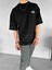 Erkek %100 Pamuk Ipli Bisiklet Yaka Oversize Dokulu Baskılı T-Shirt Siyah 2