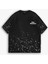 Erkek %100 Pamuk Ipli Bisiklet Yaka Oversize Dokulu Baskılı T-Shirt Siyah 5