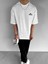 Erkek %100 Pamuk Ipli Yazlık Bisiklet Yaka Oversize Dokulu Baskılı T-Shirt Beyaz 2