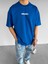 Erkek Ipli Fitilli Bisiklet Yaka Oversize 'police!' Baskılı Iki Iplik T-Shirt Mavi 2