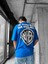 Erkek Ipli Fitilli Bisiklet Yaka Oversize 'police!' Baskılı Iki Iplik T-Shirt Mavi 3
