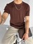 Erkek Fitilli Yazlık Polo Yaka Likralı Esnek Oversize Bisiklet Yaka Esnek Triko T-Shirt Kahve 1