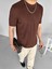 Erkek Fitilli Yazlık Polo Yaka Likralı Esnek Oversize Bisiklet Yaka Esnek Triko T-Shirt Kahve 2