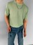 Erkek Fitilli Yazlık Polo Yaka Likralı Esnek Oversize Bisiklet Yaka Esnek Triko T-Shirt Açık Yeşil 2