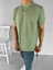 Erkek Fitilli Yazlık Polo Yaka Likralı Esnek Oversize Bisiklet Yaka Esnek Triko T-Shirt Açık Yeşil 3