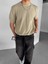 Erkek Fitilli Yazlık Polo Yaka Likralı Esnek Oversize Bisiklet Yaka Esnek Triko T-Shirt Bej 1