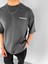 Erkek %100 Pamuk Yazlık Bisiklet Yaka Oversize Kabartma Yazılı ve Baskılı T-Shirt Gri 2