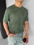 Erkek Yazlık Örme Bisiklet Yaka Pamuklu Dokulu Esnek Yıkama Görünümlü Triko T-Shirt Yeşil 2
