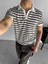 Erkek Fitilli Yazlık Polo Yaka Yarım Pat Gömlek Yaka Çizgili Triko T-Shirt Kahve 1