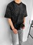 Erkek %100 Pamuk Yazlık Baskılı Oversize Kabartmalı Bandana Desenli T-Shirt Siyah 1