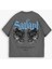Erkek %100 Pamuk Dokulu Yazlık Oversize Baskılı Bisiklet Yaka T-Shirt Füme 1