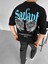 Erkek %100 Pamuk Dokulu Yazlık Oversize Baskılı Bisiklet Yaka T-Shirt Siyah 2