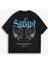 Erkek %100 Pamuk Dokulu Yazlık Oversize Baskılı Bisiklet Yaka T-Shirt Siyah 4