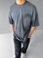 Erkek Yazlık Bisiklet Yaka Oversize Çift Katman Cepli T-Shirt Füme 1