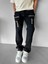 Erkek %100 Pamuk Ipli Çok Cepli Loose Fit Jean Siyah 1