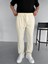 Erkek %100 Pamuk Ipli Fitilli Baggy Fit Rahat Pantolon Krem 2