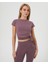 Lila Sırt Dekolteli Drape Detaylı Crop Kısa Kollu Bluz 1