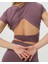Lila Sırt Dekolteli Drape Detaylı Crop Kısa Kollu Bluz 2