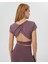 Lila Sırt Dekolteli Drape Detaylı Crop Kısa Kollu Bluz 4