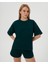 Koyu Yeşil Kısa Kollu Bisiklet Yaka Kalın Sweatshirt Tişört 1