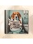 Tekli Kare Kanvas Banyo Tablosu Gazete Okuyan Beagle Köpek 3