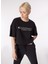 Siyah Kadın Bisiklet Yaka Oversize Baskılı T-Shirt D4SL-TST3043 4