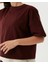 Kadın Bordo Kahverengi Sweat-Tee - Gots Sertifikalı Organik Pamuk, İçi Şardonlu, Kısa Kollu, Bisiklet Yaka, Günlük ve Spor Kullanım İçin Rahat Sweatshirt Tişört 2