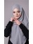 Gri Pratik Hazır Geçmeli Tesettür Eşarp Pamuk Caz Kumaş Tek Katlı Çapraz Hijab 2305_15 2