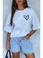 Unisex Beyaz Oversize Kalp Boyfriend T-Shirt 1