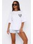 Unisex Beyaz Oversize Kalp Boyfriend T-Shirt 3