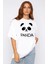 Unisex Beyaz Oversize Tatlı Panda Boyfriend T-Shirt 2