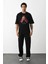 Baskılı Oversize T-Shirt - Siyah 4