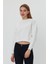 Beyaz Crop Sweatshirt, Crop Sweatshirt, Kadın Sweatshirt, Bisiklet Yaka Sweatshirt 2